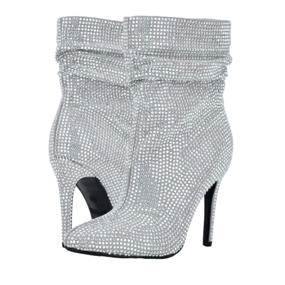 NEW NINE WEST Dazzle 2 White Glass Ankle Dressy Boots Shoes - Picture 3 of 7